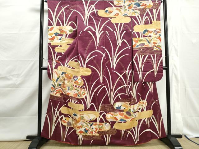 平和屋着物■豪華振袖　駒刺繍　エ霞花文　金彩　正絹　逸品　DABJ5026qa