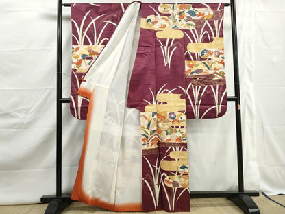 平和屋着物■豪華振袖　駒刺繍　エ霞花文　金彩　正絹　逸品　DABJ5026qa
