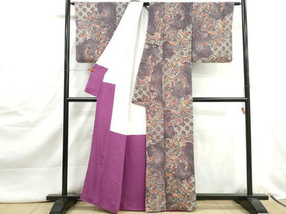 平和屋着物■上質な小紋　花鳥文　鬼しぼ縮緬　正絹　逸品　DABJ5027qa