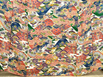 平和屋着物■小振袖　二尺袖　型染め　エ霞花文　正絹　逸品　DABJ5032qa