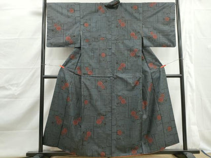 平和屋着物■本場大島紬　7マルキ　幾何学花文　正絹　逸品　DABJ5034qa