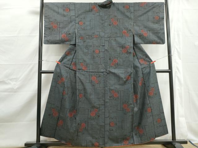 平和屋着物■本場大島紬　7マルキ　幾何学花文　正絹　逸品　DABJ5034qa