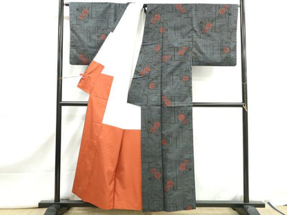 平和屋着物■本場大島紬　7マルキ　幾何学花文　正絹　逸品　DABJ5034qa