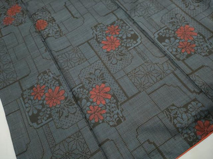 平和屋着物■本場大島紬　7マルキ　幾何学花文　正絹　逸品　DABJ5034qa