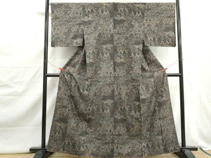 平和屋着物■上質な紬　風景花文　正絹　逸品　DABJ5035qa