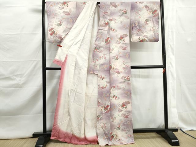 平和屋着物■上質な小紋　流水地紙花文　暈し染め　金彩　正絹　逸品　DABJ5036qa