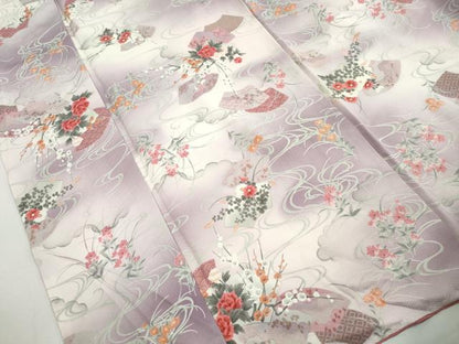平和屋着物■上質な小紋　流水地紙花文　暈し染め　金彩　正絹　逸品　DABJ5036qa