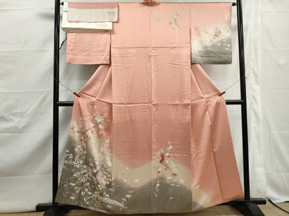平和屋着物■訪問着　駒刺繍　扇面花文　暈し染め　金彩　反端付き　正絹　逸品　DABJ5038qa