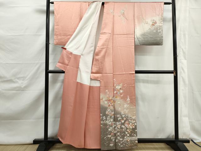 平和屋着物■訪問着　駒刺繍　扇面花文　暈し染め　金彩　反端付き　正絹　逸品　DABJ5038qa