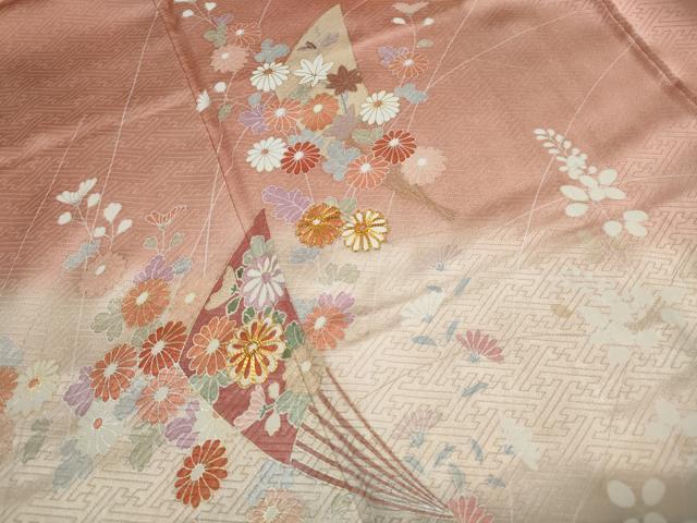 平和屋着物■訪問着　駒刺繍　扇面花文　暈し染め　金彩　反端付き　正絹　逸品　DABJ5038qa