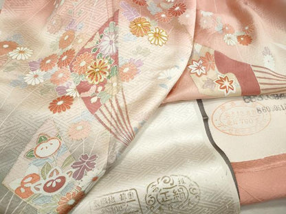 平和屋着物■訪問着　駒刺繍　扇面花文　暈し染め　金彩　反端付き　正絹　逸品　DABJ5038qa