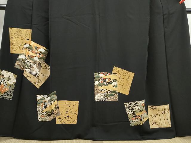 平和屋着物■豪華黒留袖　駒刺繍　破れ色紙飛鶴花文　金彩　正絹　逸品　DABJ5040qa
