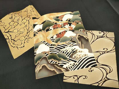 平和屋着物■豪華黒留袖　駒刺繍　破れ色紙飛鶴花文　金彩　正絹　逸品　DABJ5040qa