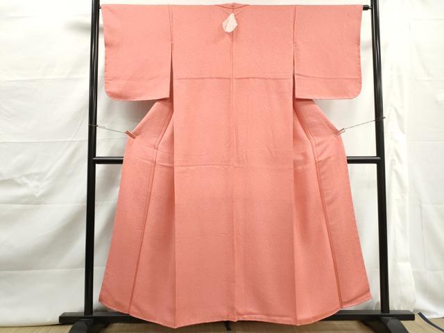 平和屋着物■上質な色無地　草葉地紋　甚三紅色　正絹　逸品　DABJ5049qa