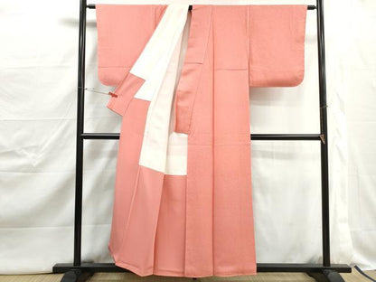 平和屋着物■上質な色無地　草葉地紋　甚三紅色　正絹　逸品　DABJ5049qa