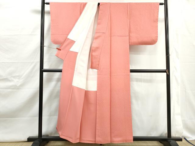 平和屋着物■上質な色無地　草葉地紋　甚三紅色　正絹　逸品　DABJ5049qa
