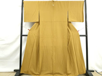 平和屋着物■上質な色無地　黄土色　正絹　逸品　DABJ5055qa