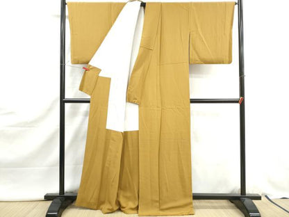 平和屋着物■上質な色無地　黄土色　正絹　逸品　DABJ5055qa