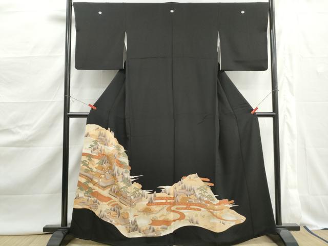 平和屋着物■豪華黒留袖　風景文　金彩　正絹　逸品　DABJ5056qa