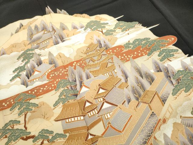 平和屋着物■豪華黒留袖　風景文　金彩　正絹　逸品　DABJ5056qa