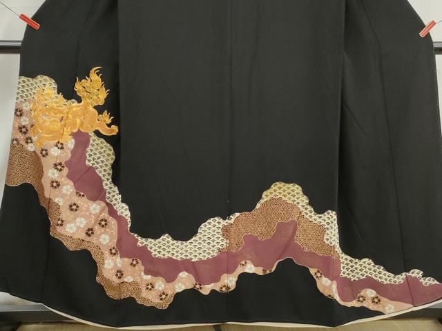 平和屋着物■豪華黒留袖　駒刺繍　道長唐獅子花文　金彩　正絹　逸品　DABJ5057qa