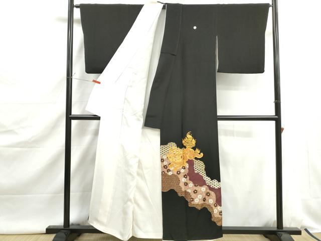 平和屋着物■豪華黒留袖　駒刺繍　道長唐獅子花文　金彩　正絹　逸品　DABJ5057qa