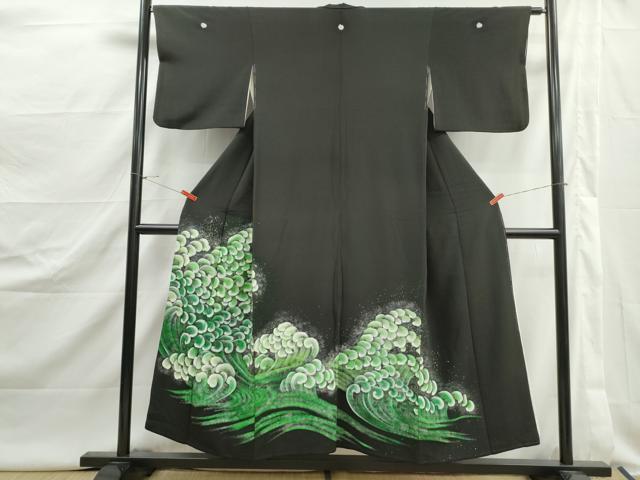 平和屋着物■豪華黒留袖　駒刺繍　霞立波文　銀彩　正絹　逸品　DABJ5059qa