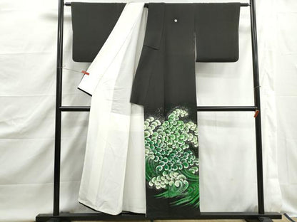 平和屋着物■豪華黒留袖　駒刺繍　霞立波文　銀彩　正絹　逸品　DABJ5059qa