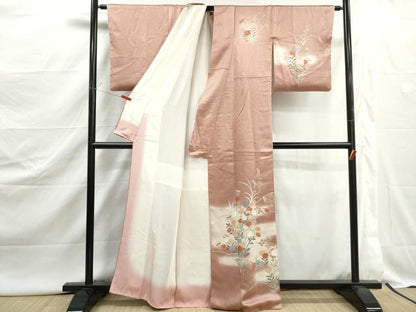 平和屋着物■訪問着　刺繍　草花文　暈し染め　金彩　正絹　逸品　DABJ5063qa