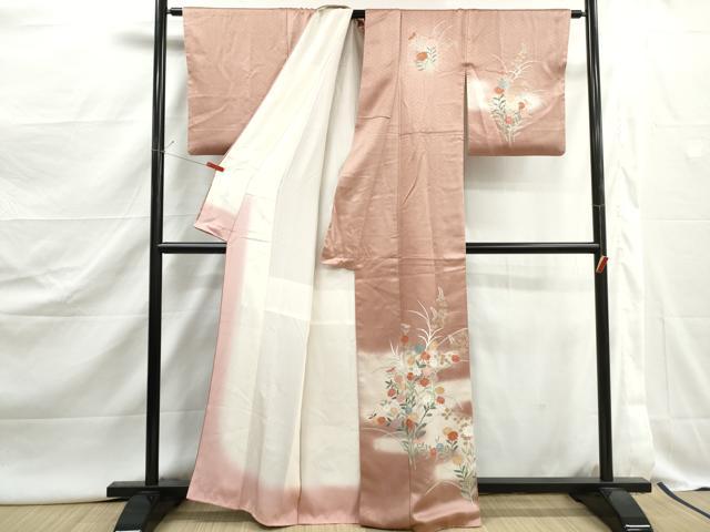 平和屋着物■訪問着　刺繍　草花文　暈し染め　金彩　正絹　逸品　DABJ5063qa