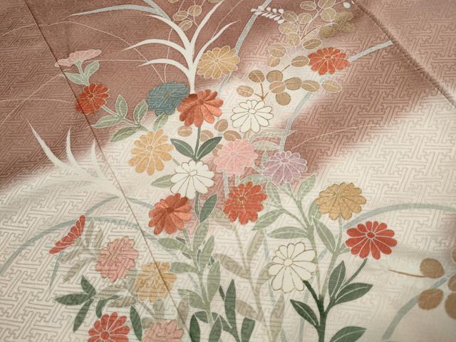 平和屋着物■訪問着　刺繍　草花文　暈し染め　金彩　正絹　逸品　DABJ5063qa