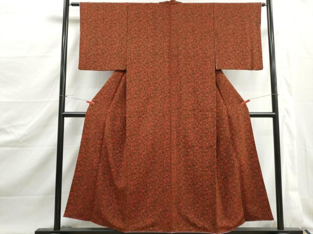 平和屋着物■上質な小紋　型染め　笹梅間道　鬼しぼ縮緬　正絹　逸品　DABJ5064qa