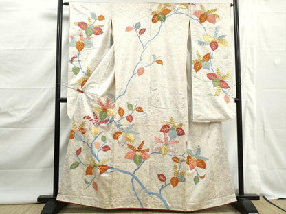 平和屋着物■豪華振袖　総刺繍　駒刺繍　枝葉文　桐　金銀糸　正絹　逸品　DABJ5065qa