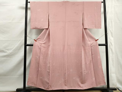 平和屋着物■上質な色無地　群鶴地紋　珊瑚色　正絹　逸品　DABJ5069qa