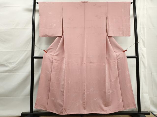 平和屋着物■上質な色無地　群鶴地紋　珊瑚色　正絹　逸品　DABJ5069qa