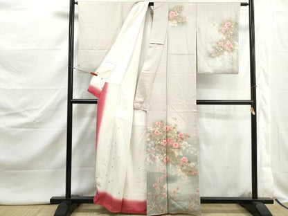 平和屋着物■訪問着　刺繍　枝椿文　暈し染め　銀彩　正絹　逸品　DABJ5078qa