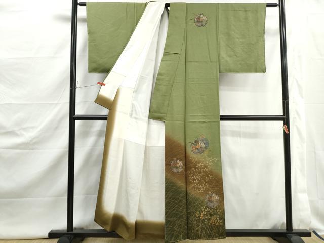 平和屋着物■中国三大刺繍　スワトウ刺繍　汕頭刺繍　訪問着　雪輪草花文　暈し染め　金彩　正絹　逸品　DABJ5079qa