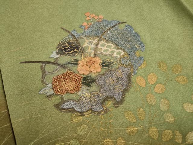 平和屋着物■中国三大刺繍　スワトウ刺繍　汕頭刺繍　訪問着　雪輪草花文　暈し染め　金彩　正絹　逸品　DABJ5079qa