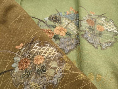 平和屋着物■中国三大刺繍　スワトウ刺繍　汕頭刺繍　訪問着　雪輪草花文　暈し染め　金彩　正絹　逸品　DABJ5079qa