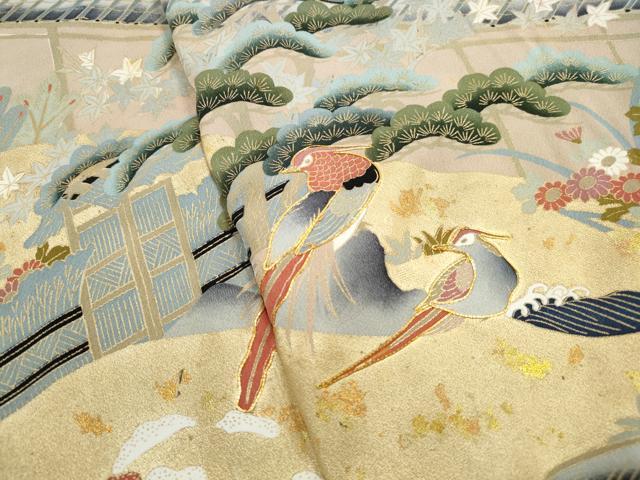 平和屋着物■豪華黒留袖　駒刺繍　風景花鳥文　松竹梅　金彩　正絹　逸品　DABJ5092qa