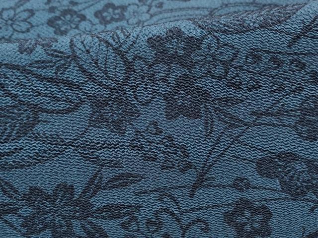 平和屋着物■本藍　型染め　小紋　立波舞花文　鬼しぼ縮緬　正絹　逸品　DABJ5099qa
