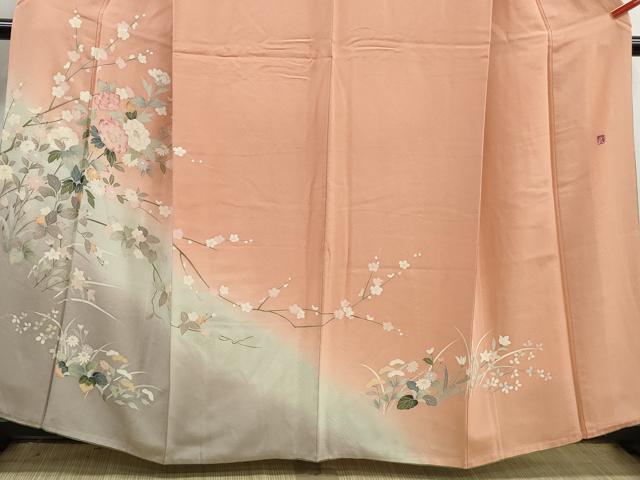 平和屋着物■訪問着　友禅　作家物　枝花文　牡丹　暈し染め　正絹　逸品　DABJ5101qa