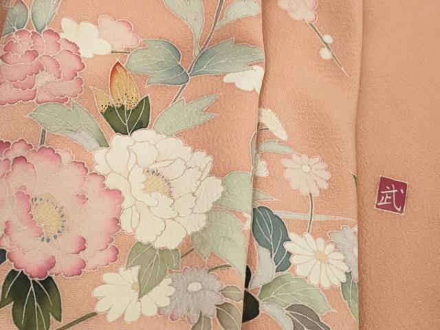 平和屋着物■訪問着　友禅　作家物　枝花文　牡丹　暈し染め　正絹　逸品　DABJ5101qa