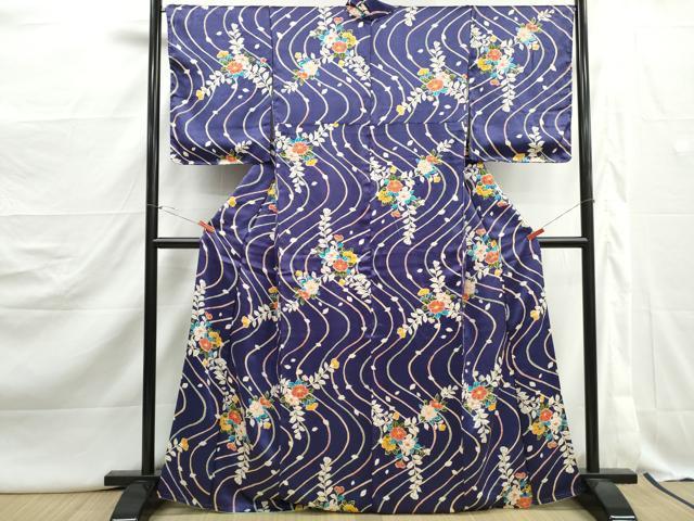 平和屋着物■上質な小紋　絞り　流水椿文　正絹　逸品　DABJ5104qa