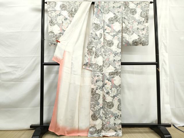 平和屋着物■上質な小紋　源氏車花文　牡丹　乱菊　金彩　やまと誂製　正絹　逸品　DABJ5108qa