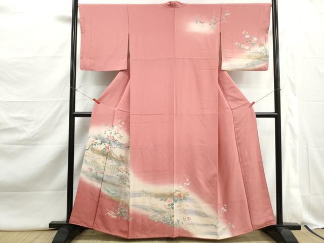 平和屋着物■訪問着　流水花鳥文　暈し染め　金彩　正絹　逸品　DABJ5112qa
