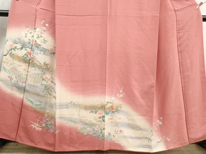 平和屋着物■訪問着　流水花鳥文　暈し染め　金彩　正絹　逸品　DABJ5112qa