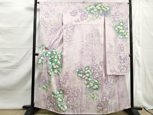 平和屋着物■豪華振袖　笹竹花鳥文　椿　暈し染め　銀彩　正絹　逸品　DABJ5113qa