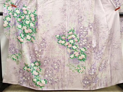 平和屋着物■豪華振袖　笹竹花鳥文　椿　暈し染め　銀彩　正絹　逸品　DABJ5113qa