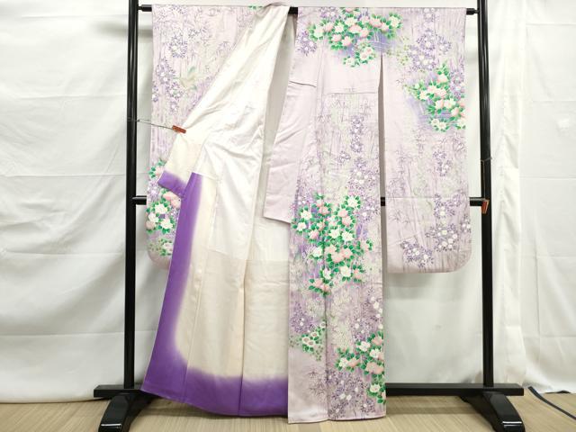 平和屋着物■豪華振袖　笹竹花鳥文　椿　暈し染め　銀彩　正絹　逸品　DABJ5113qa